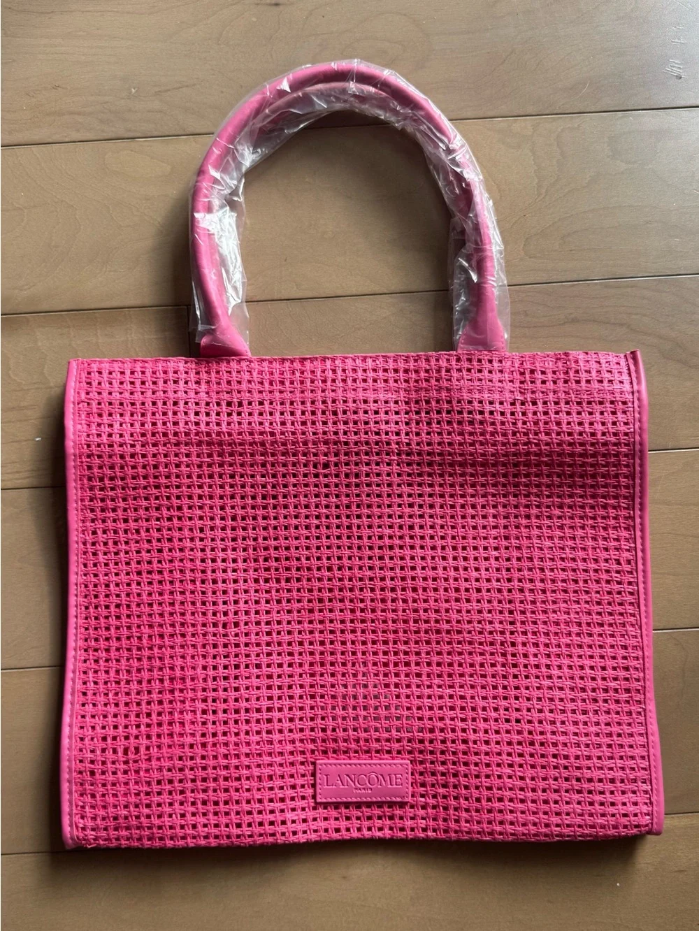 Lancôme Pink Woven Beach Tote Bag - Large Summer Shopper .New